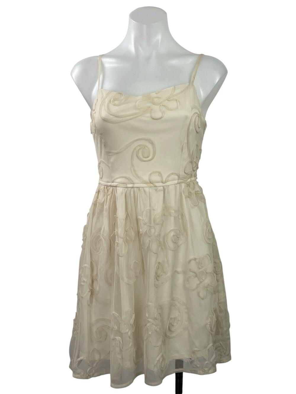 Band of Gypsies Cream Sleeveless Floral Embroidered Camisole Mini A-line Dress S